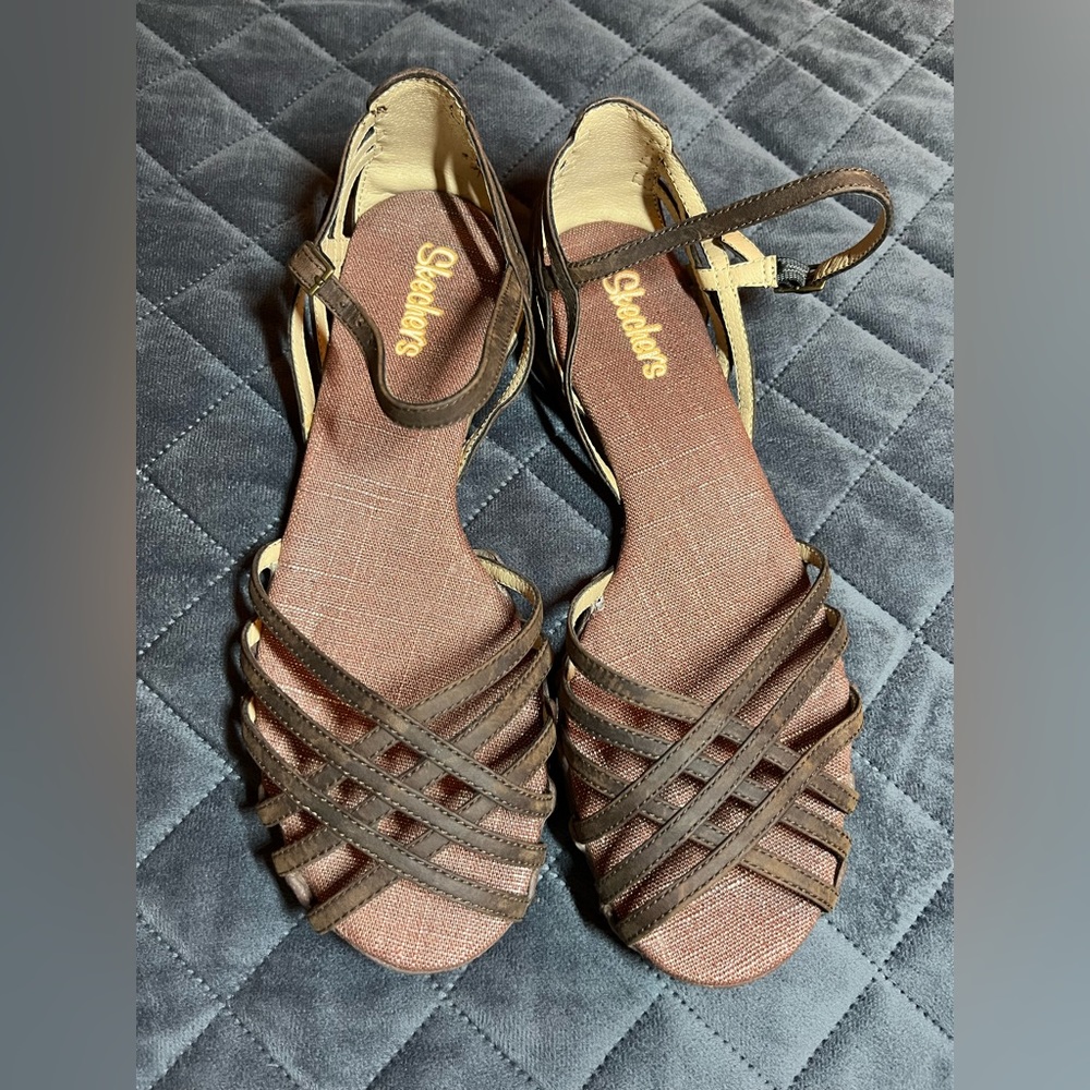 Skechers Women’s 8.5 Ankle Strap Sandal, Distressed Brown